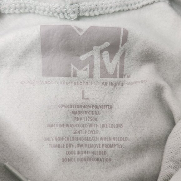 MTV Music Television Hoodie Size L Aqua Gray with Glitter Bow Print Cotton Blend - Picture 3 of 8